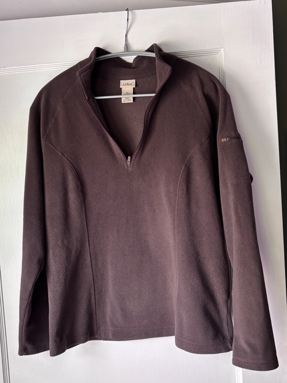 L.L. Bean Brown/Dark Olive Green Quarter-Zip Fleece Pullover